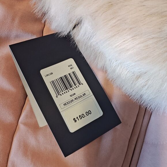 New London Fog Jacket Women's M Pink Rose Megan Coat Faux Fur Collar Zip Closure - Picture 13 of 14